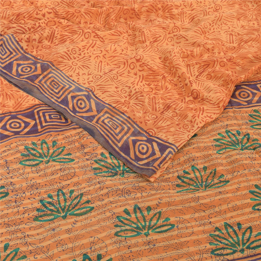 Sanskriti Vintage Orange Sarees Pure Georgette Silk Print Sari 5yd Craft Fabric