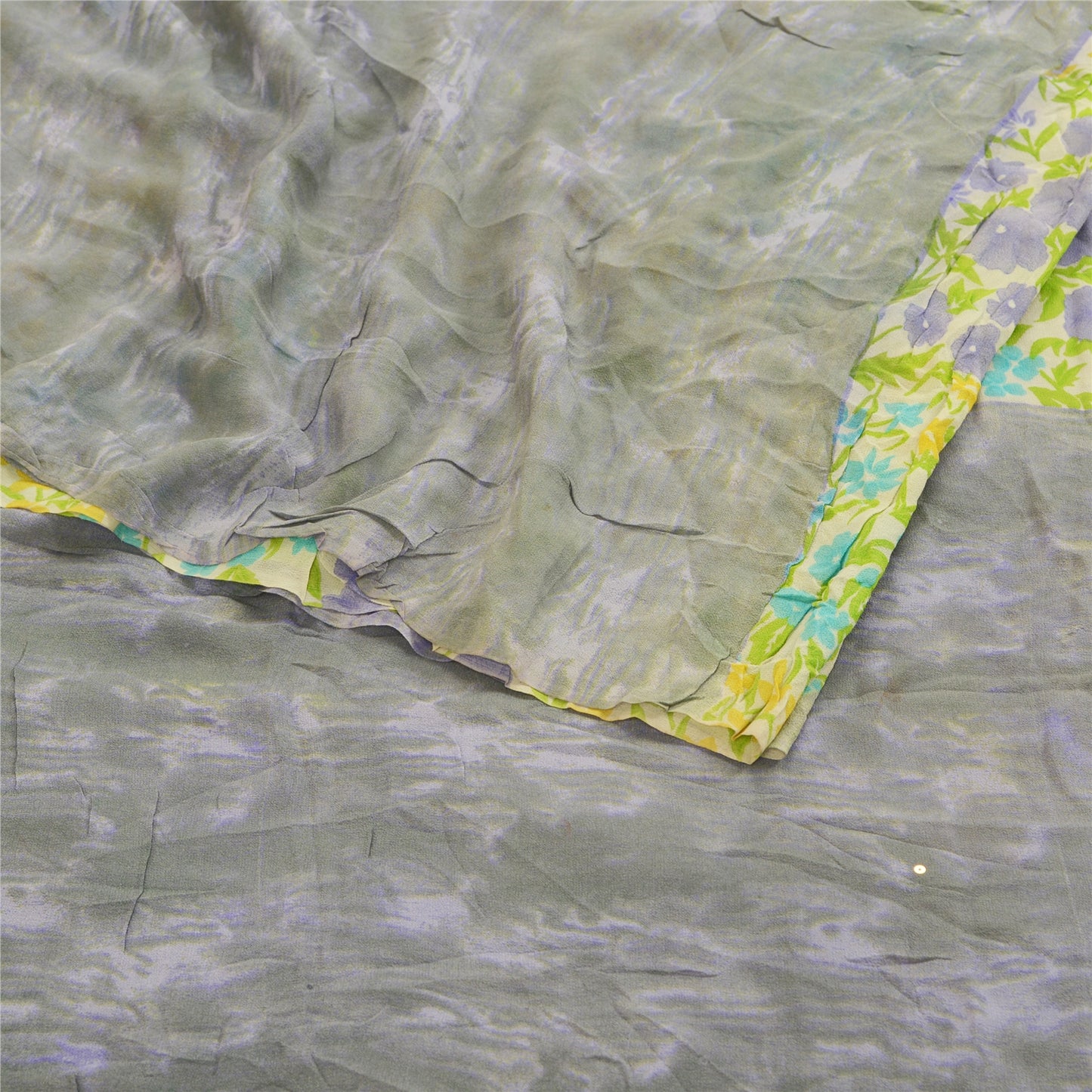 Sanskriti Vintage Green Sarees Pure Georgette Silk Printed Sari 5yd Craft Sustainable Fabric