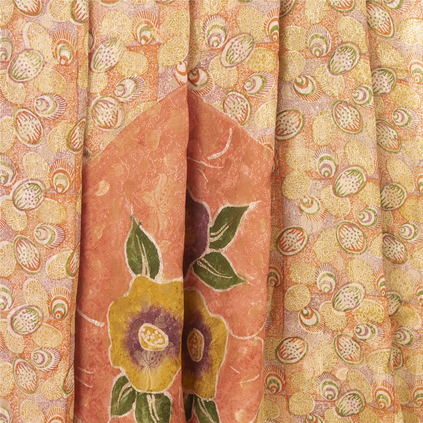 Sanskriti Vintage Sari Pure Georgette Silk Red Printed Woven Saree 5Yd Craft Fabric Floral Recycled For Quilting Felting, Home Decor