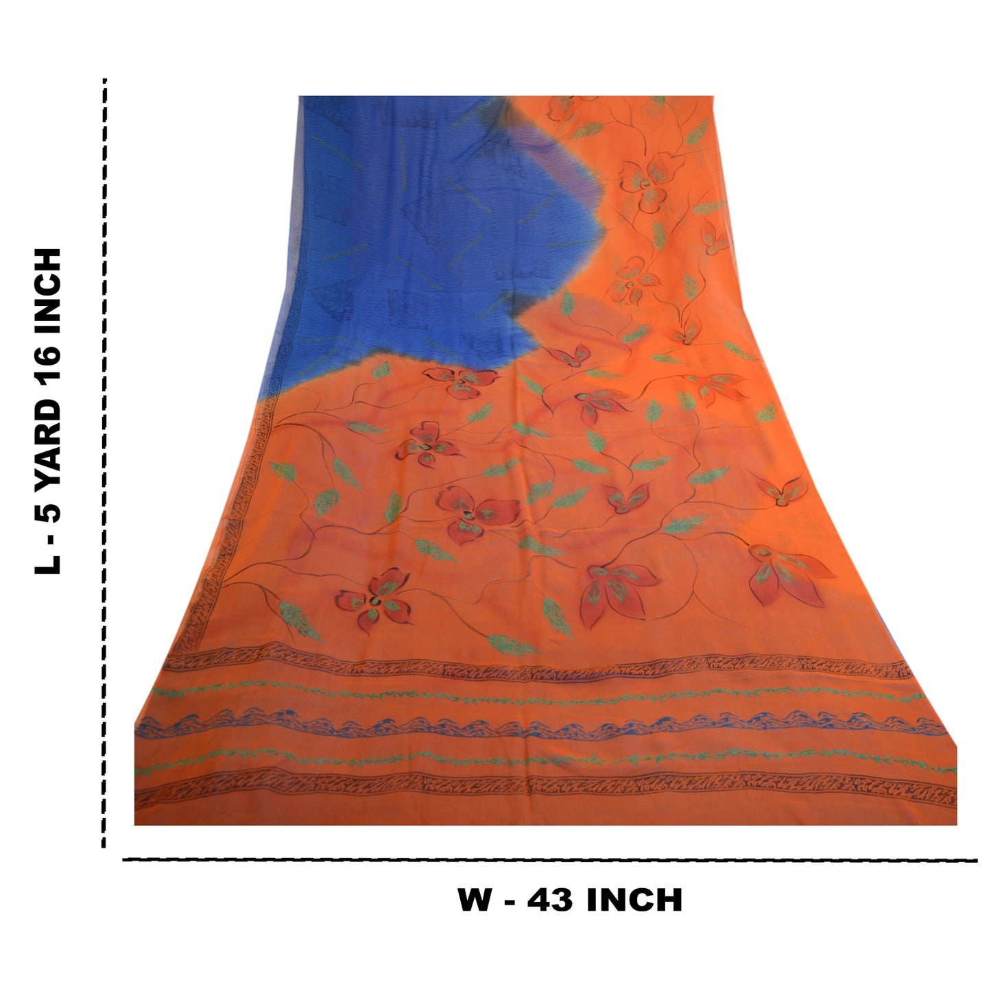 Sanskriti Vintage Blå Sarier Ren Georgette Silke Trykt Sari 5yd Håndværk Bæredygtigt Stoff