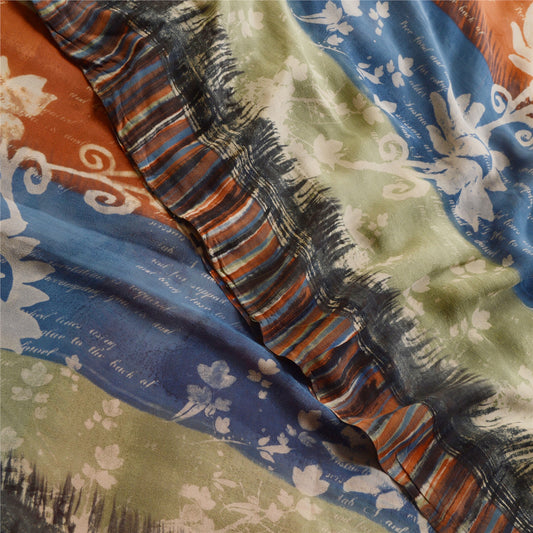 Sanskriti Vintage Multi Sarees Pure Georgette Silk Printed Sari 5yd Craft Sustainable Fabric