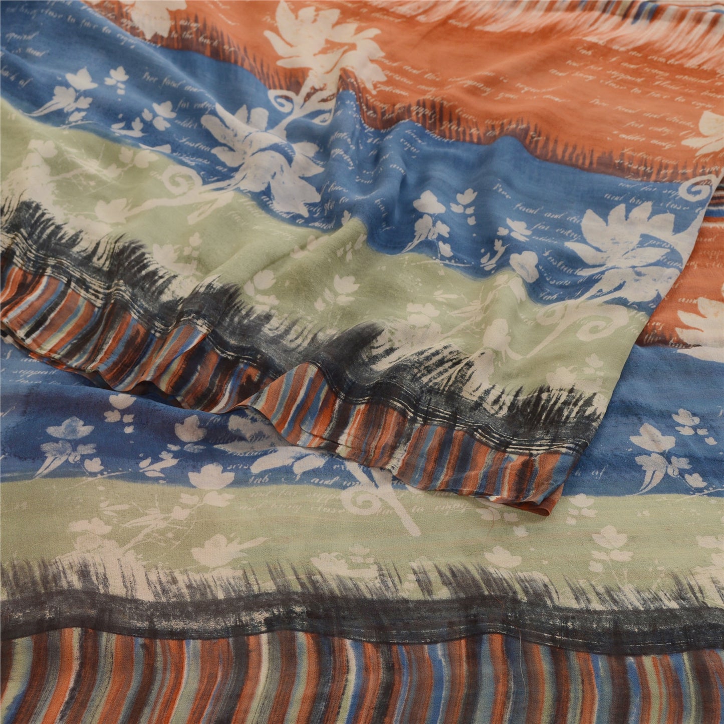 Sanskriti Vintage Multi Sarees Pure Georgette Silk Printed Sari 5yd Craft Sustainable Fabric