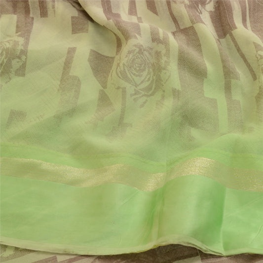 Sanskriti Vintage Sarees Brune Ren Georgette Silke Trykt Vævet Sari Håndværk Bæredygtigt Stoff
