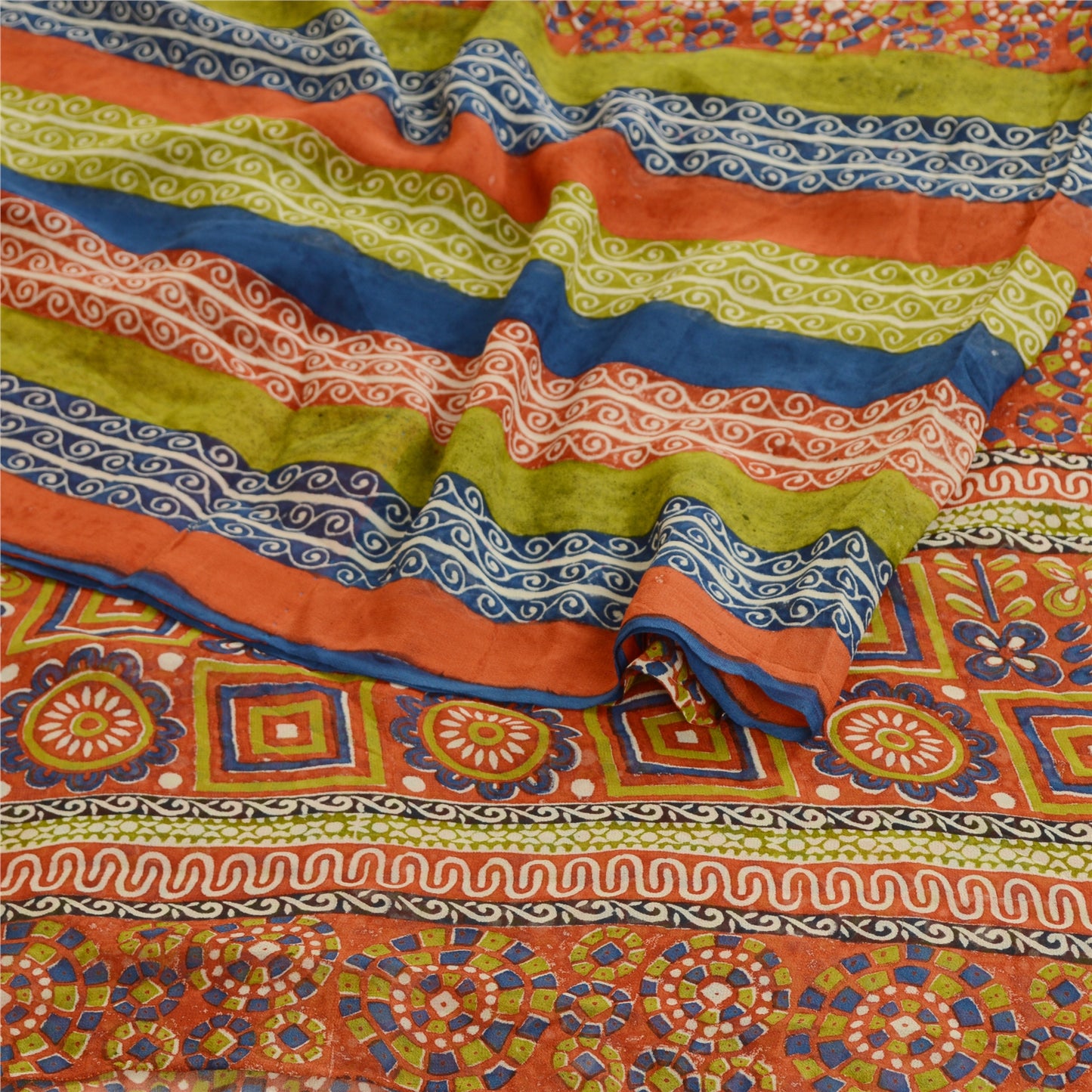 Sanskriti Vintage Sarees Red Pure Georgette Silk Printed Sari Soft Craft Sustainable Fabric