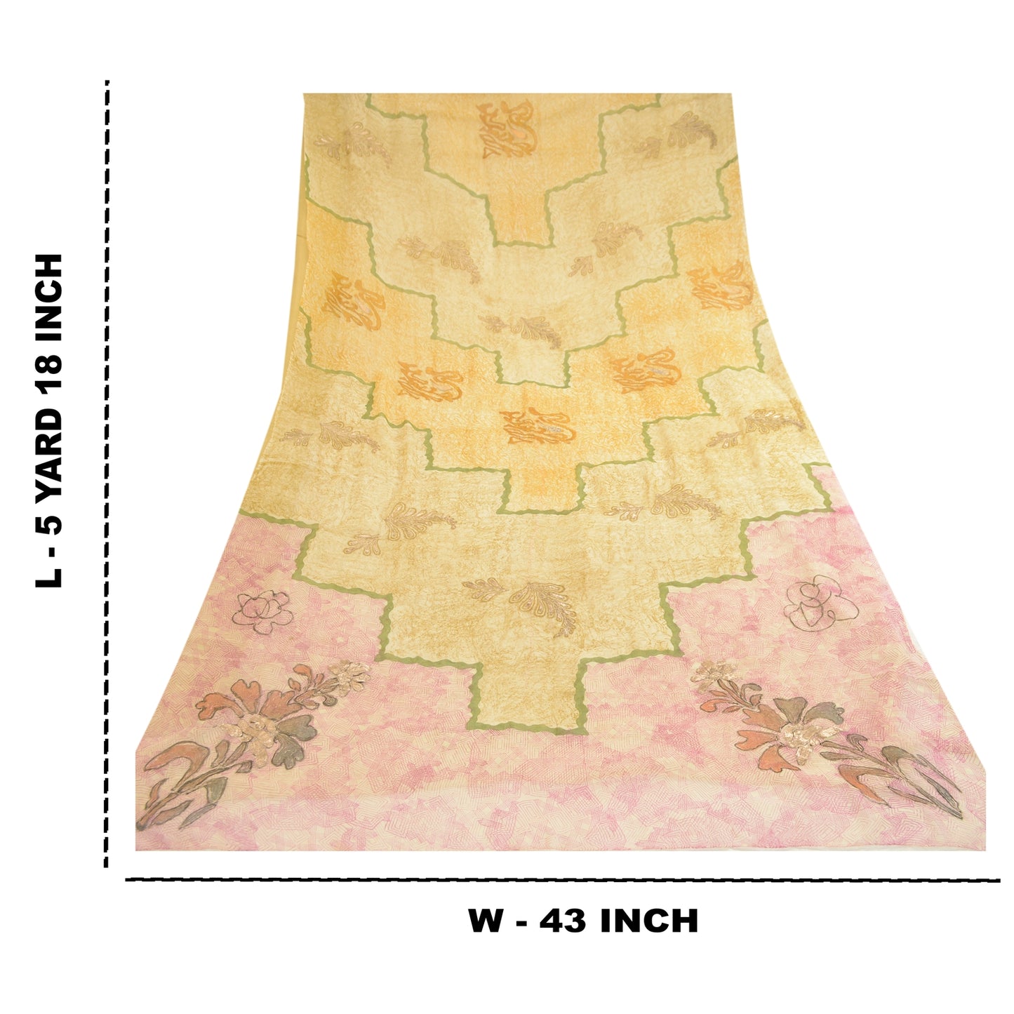 Sanskriti Vintage Sarees Cremefarvede Broderet Ren Georgette Silke Print Sari Bæredygtigt Stof