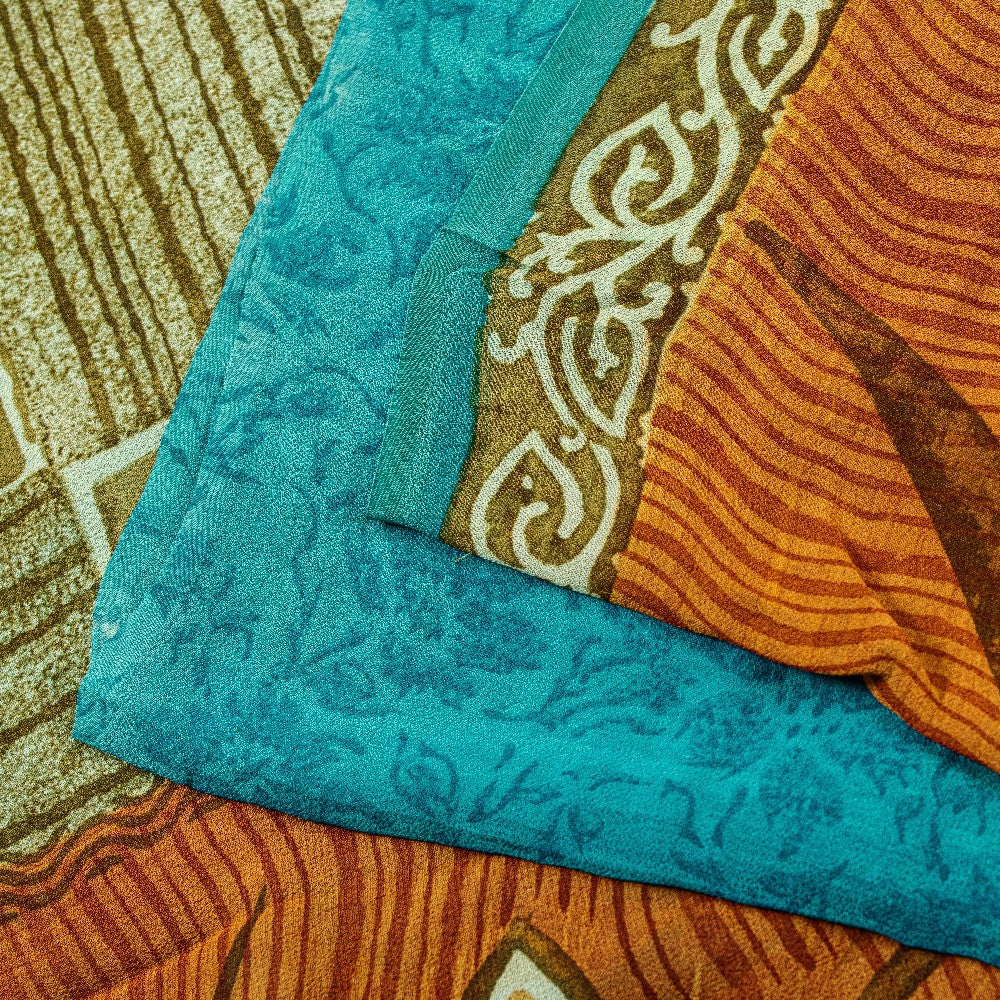 Sanskriti Vintage Sarees Multi Pure Georgette Silk Printed Sari 5yd Craft Sustainable Fabric