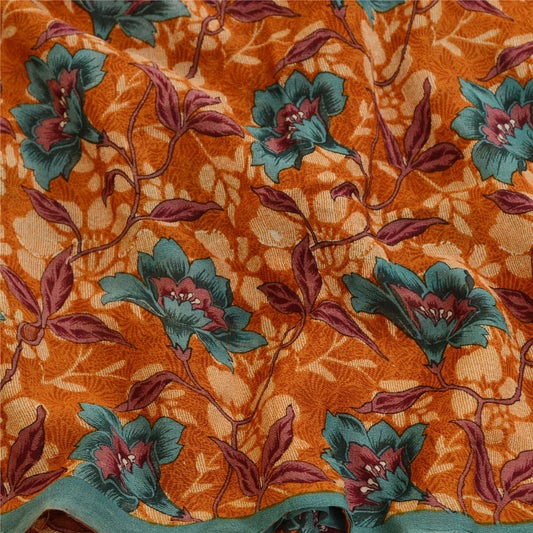 Sanskriti Vintage Sarees Brown Blend Georgette Printed Sari Floral Craft Fabric