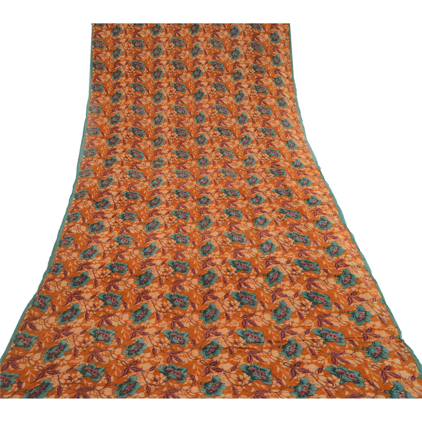 Sanskriti Vintage Sarees Brown Blend Georgette Printed Sari Floral Craft Fabric