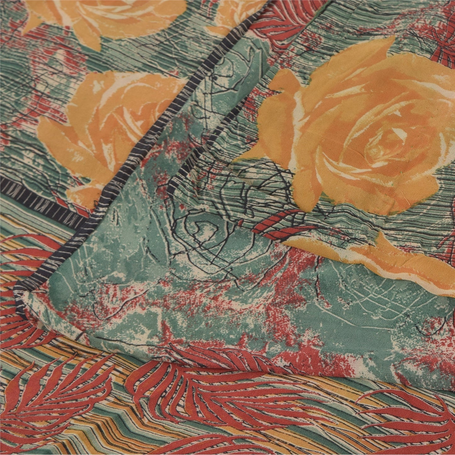 Sanskriti Vintage Sarees Multi Pure Georgette Silk Printed Sari 5yd Craft Sustainable Fabric