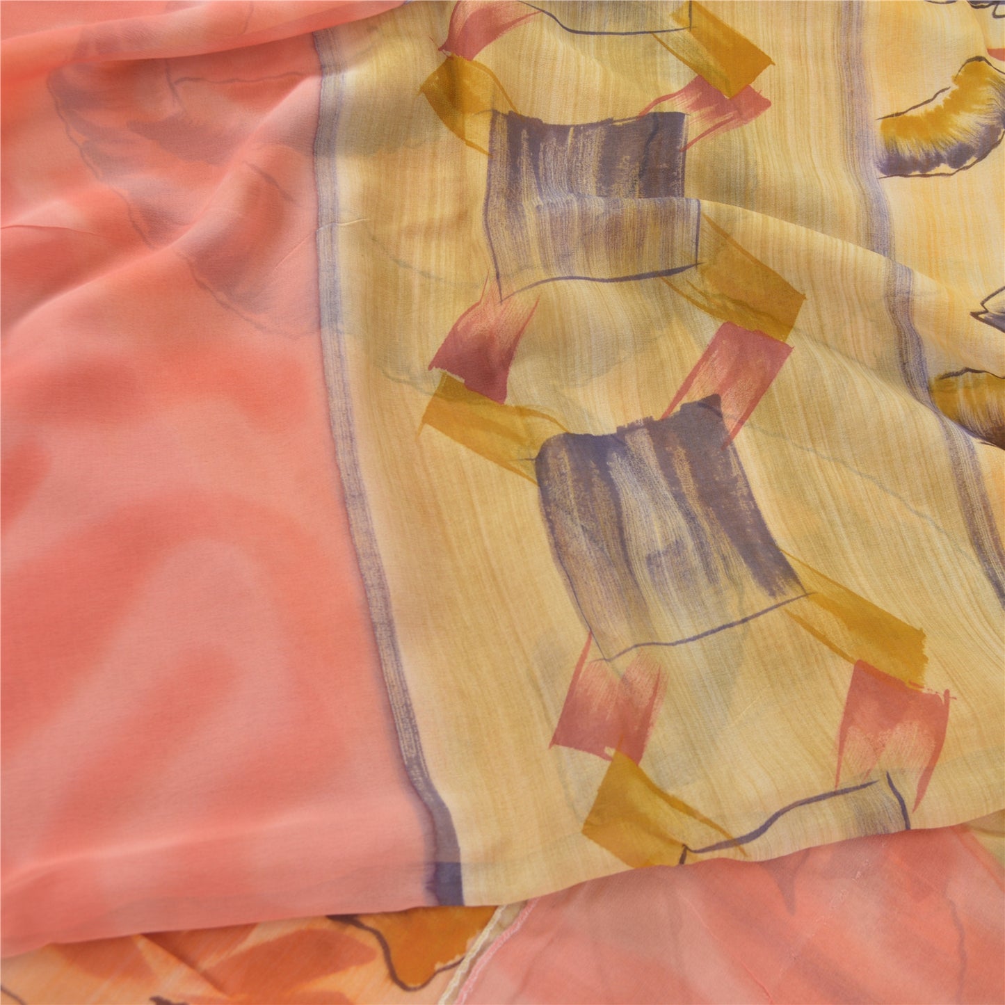 Sanskriti Vintage 100% Pure Georgette Silk Cream Printed Saree Craft Supplies 5 Yard Fabric Floral Upcycled Sarongs, Scarves, or Stoles