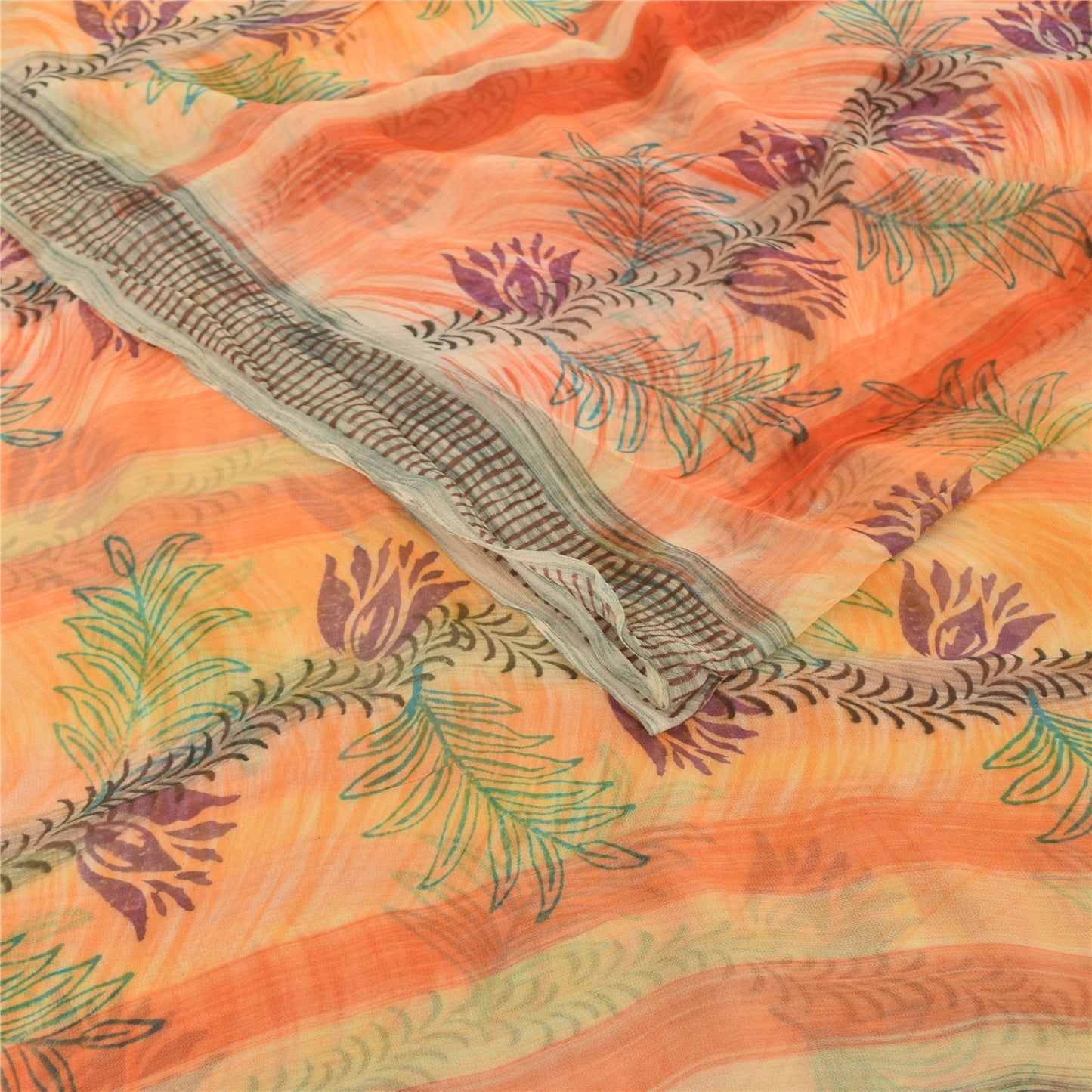 Sanskriti Vintage Peach Sarees Blend Georgette Printed Sari Craft 5 Yard Sustainable Fabric
