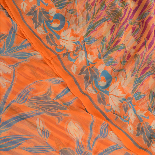 Sanskriti Vintage Sarees Indisk Orange Blend Geogette Trykt Sari Håndværk Bæredygtigt Stoff