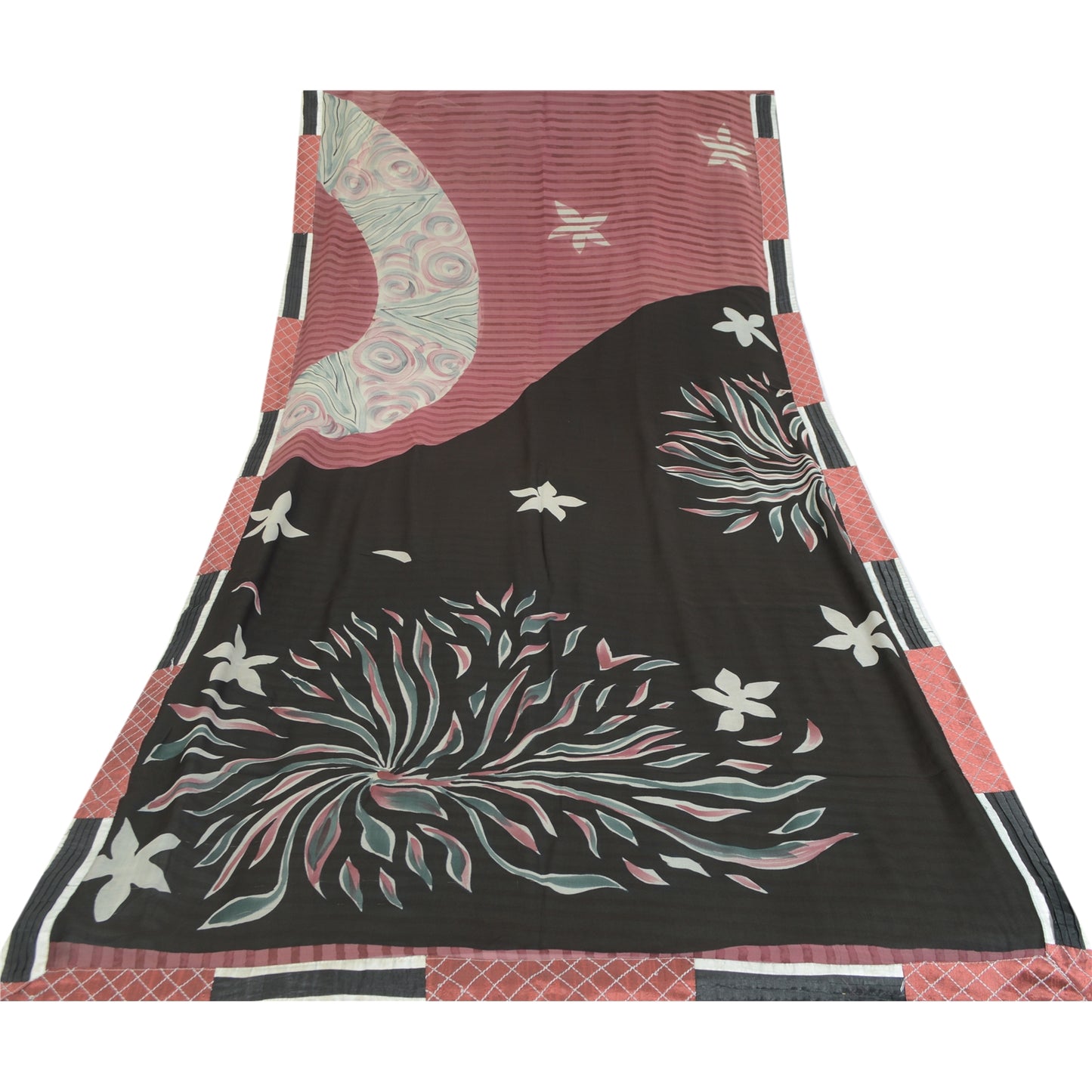 Sanskriti Vintage 100% Pure Georgette Silk Multicolour Printed Sarees 5 yd Craft Fabric upholstery fabric