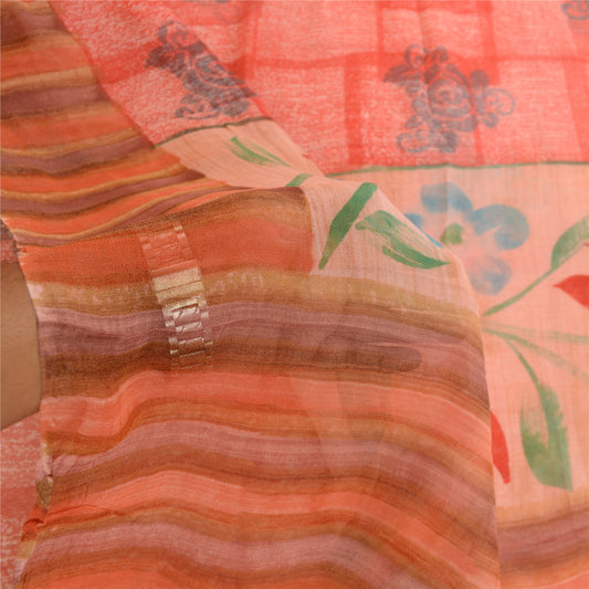 Sanskriti Vintage Sarees Pink Pure Georgette Floral Print 5Yd Sari DIY Projects