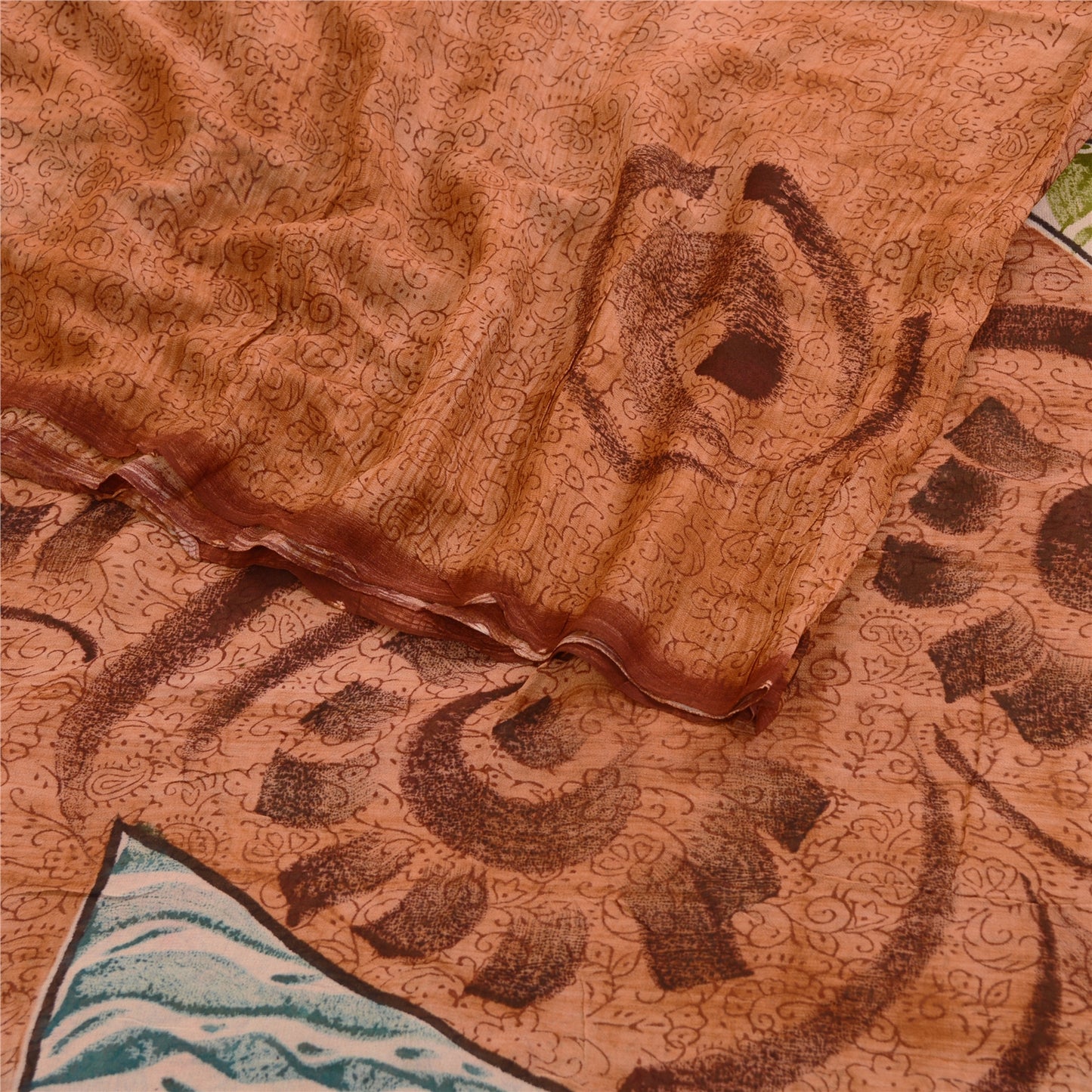 Sanskriti Vintage Sari Blend Georgette Peach Printed Saree 5 Yd Floral Craft Fabric Home Decor, Women Floral Outfit, Silk Scrap