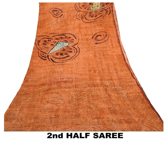 Sanskriti Vintage Sarees Peach Blend Georgette Printed Sari Floral Craft Sustainable Fabric