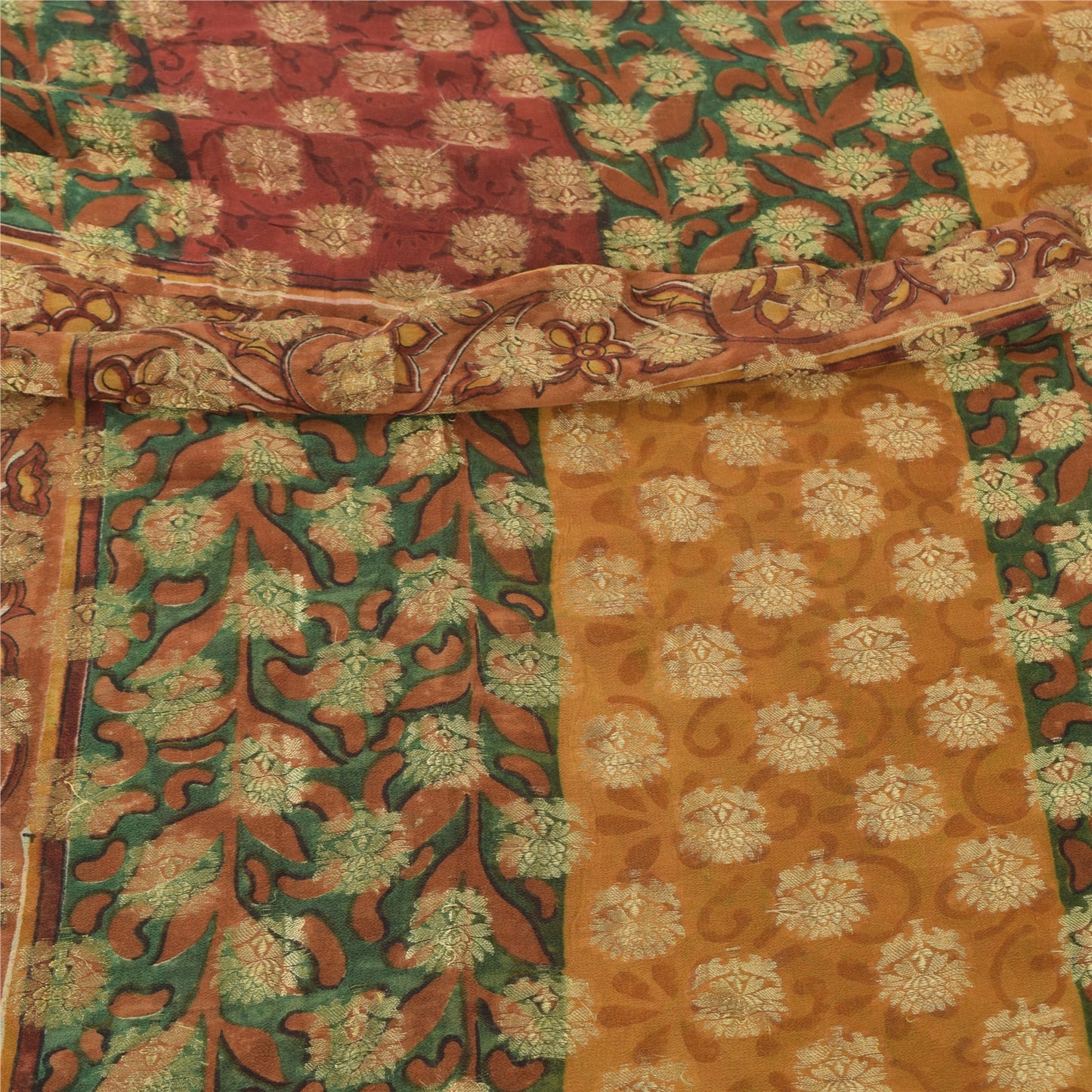 Sanskriti Vintage 100% Pure Georgette Silk Multicolor Woven Prined 5 Yd Craft FabricSewing Patchwork Home Decor, Bag Making, Quilts Etc