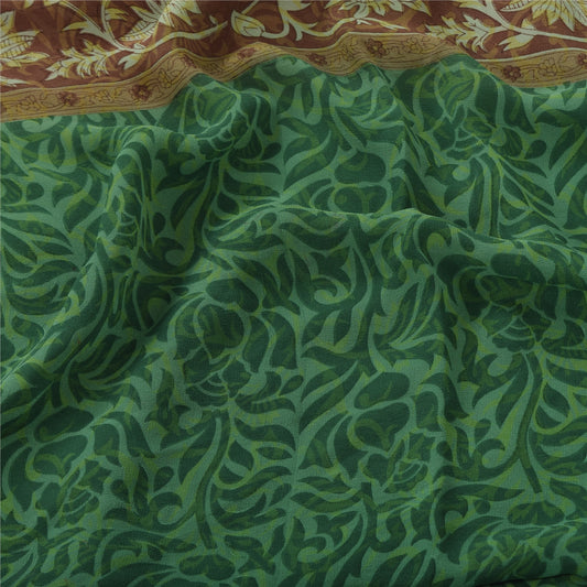 Sanskriti Vintage Sarees Grønne Ren Georgette Silke Trykte Sari 5yd Håndværk Bæredygtigt Stoff