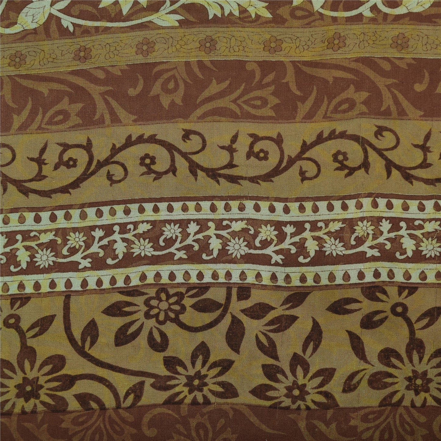 Sanskriti Vintage Sari 100% Pure Georgette Silk Green Floral Printed Saree 5Yd Craft Fabric Boho Quilting Material For DIY Projects