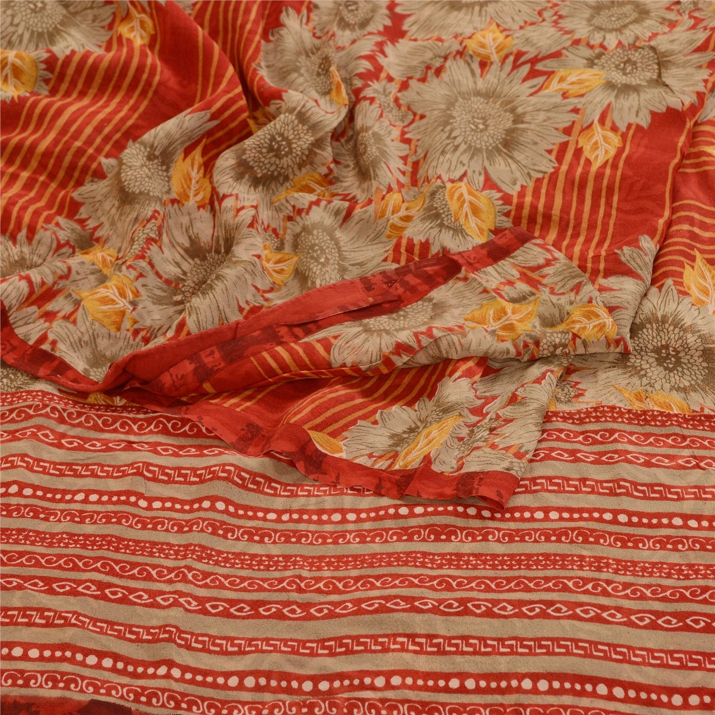 Sanskriti Vintage Sarees Indisk Rød Ren Georgette Silke Trykt Sari Håndværk Bæredygtigt Stoff