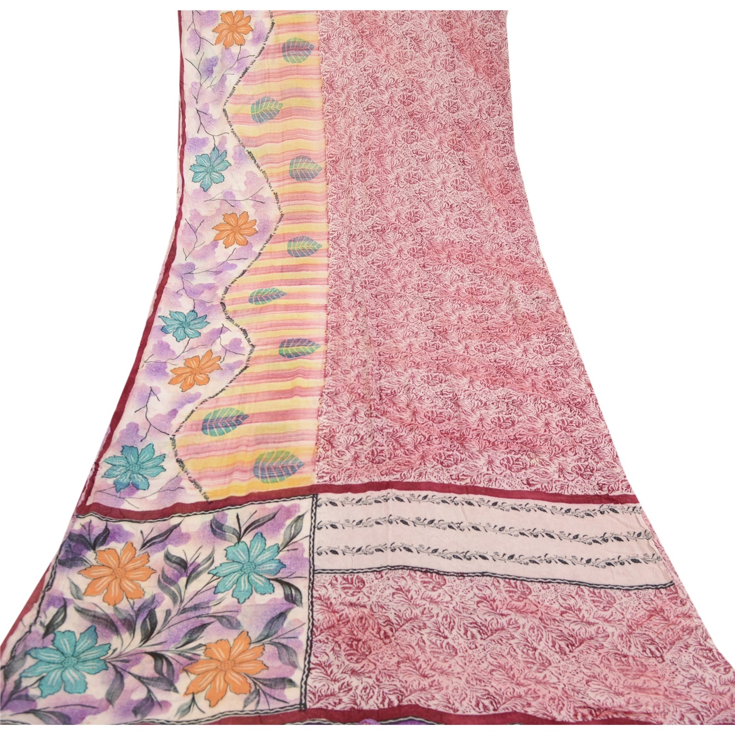 Sanskriti Vintage Sarees Purple Blend Georgette Printed Sari Soft Craft Sustainable Fabric