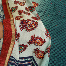 Load image into Gallery viewer, Sanskriti Vintage Sarees Green Hand Beaded Pure Georgette Silk Print Sari Fabric
