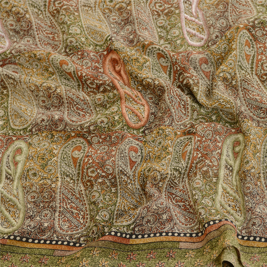 Sanskriti Vintage Grønne Indiske Sarier Georgette Trykt Sari Håndværk 5 Yard Bæredygtigt Stof