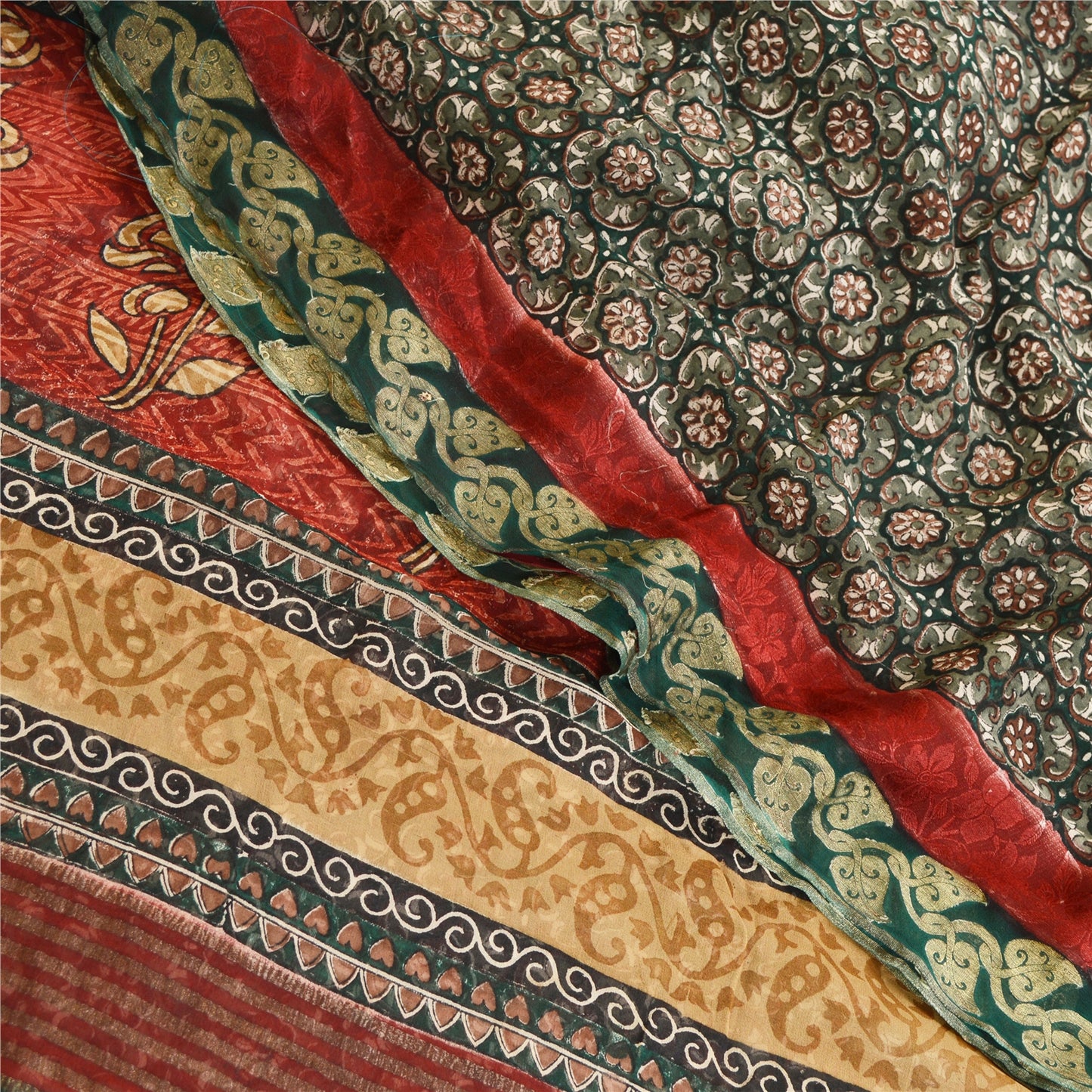 Sanskriti Vintage Green Sarees Pure Georgette Silk Printed Sari Craft Sustainable Fabric