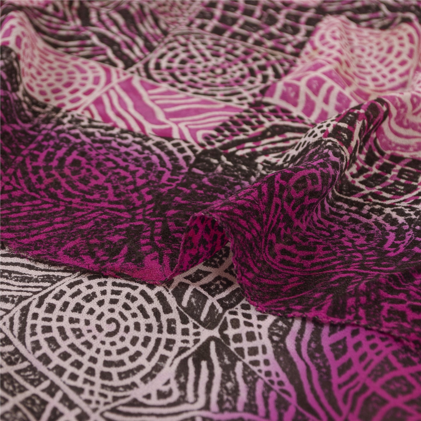 Sanskriti Vintage Saree Black & Pink Pure Georgette Print Sari 5+YD Craft Fabric
