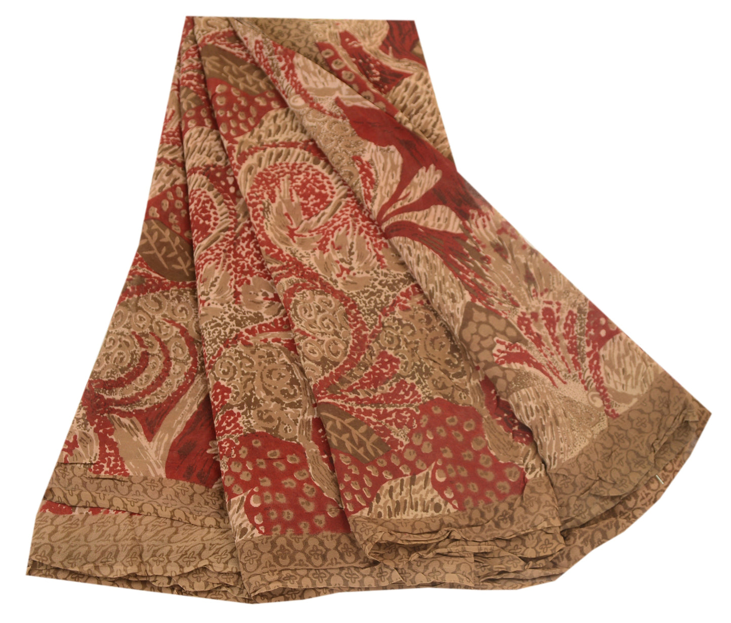Sanskriti Vintage Sari 100% Pure Georgette Silk Saree Red Printed 5yd Soft Craft Fabric Home Decor, Women Floral Outfit, Silk Scrap