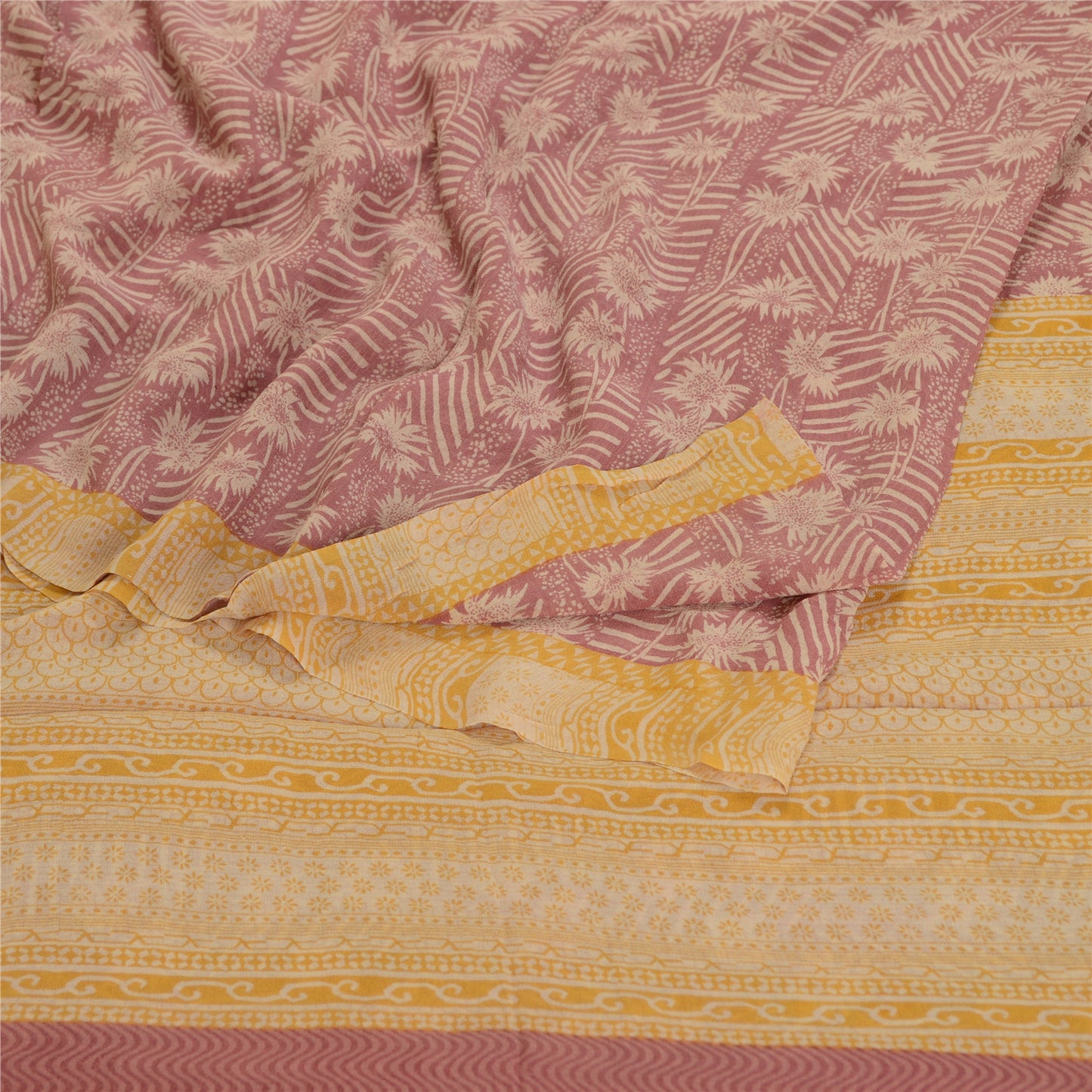 Sanskriti Vintage Sari i støvet lyserød ren Georgette silketrykt sari håndværk i bæredygtigt stof