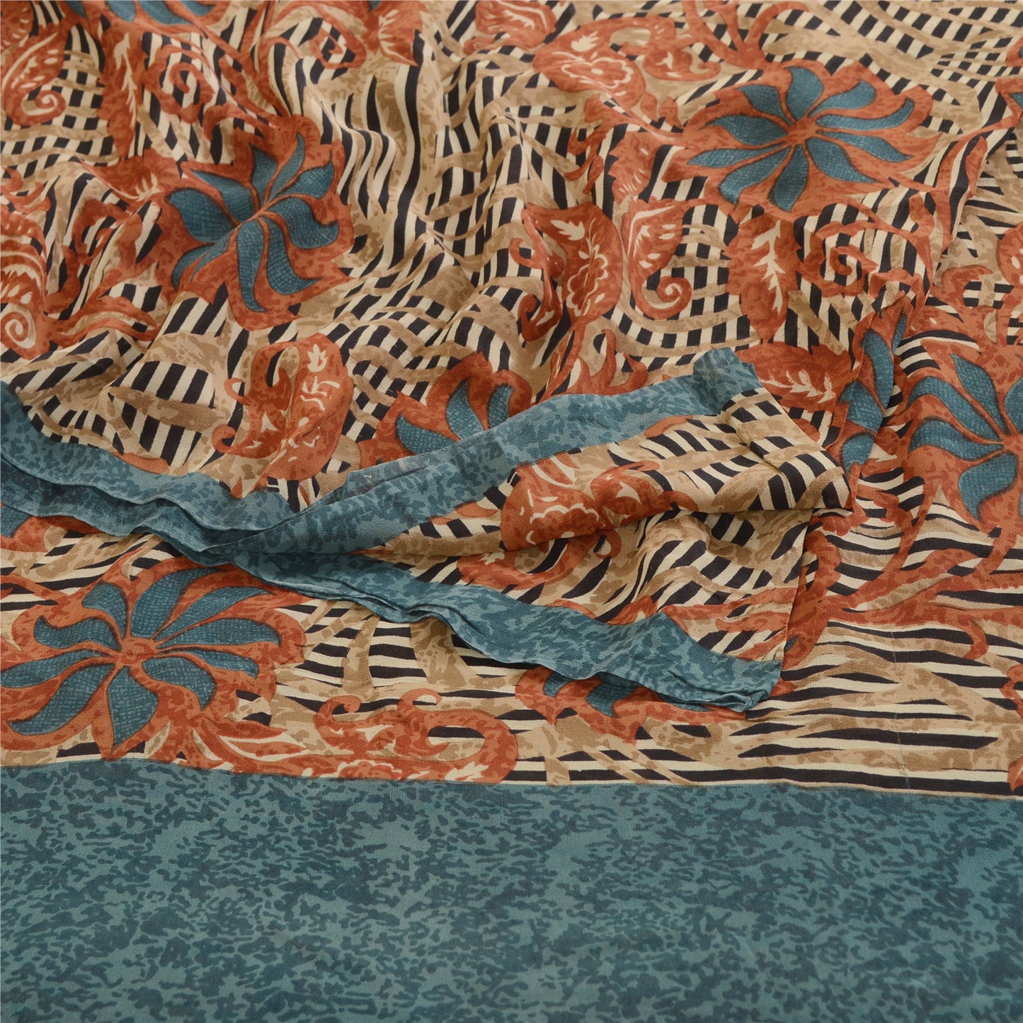 Sanskriti Vintage Sari Sarees Multi Pure Georgette Silk Printed Sari 5Yd Craft Fabric upholstery fabric