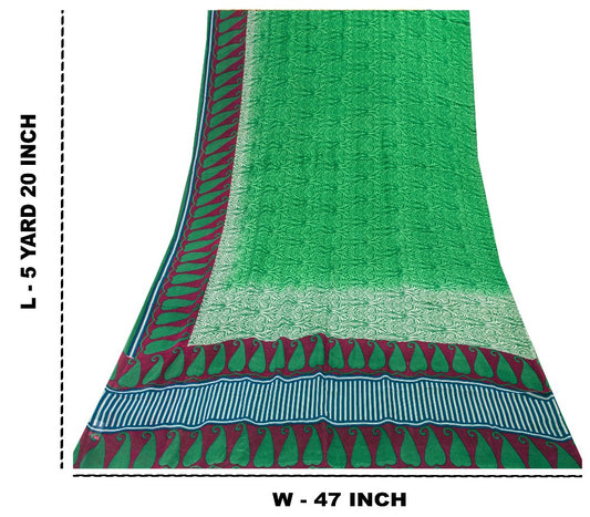 Sanskriti Vintage Sarees Green Pure Georgette Silk Printed Sari 5YD Craft Sustainable Fabric