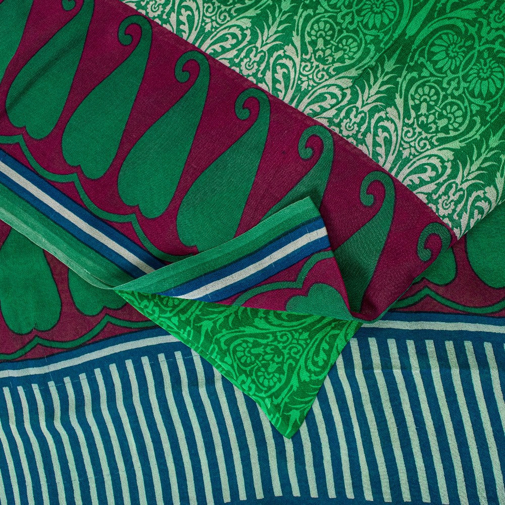 Sanskriti Vintage Sarees Grønne Ren Georgette Silke Trykte Sari 5YD Håndværk Bæredygtigt Stoff