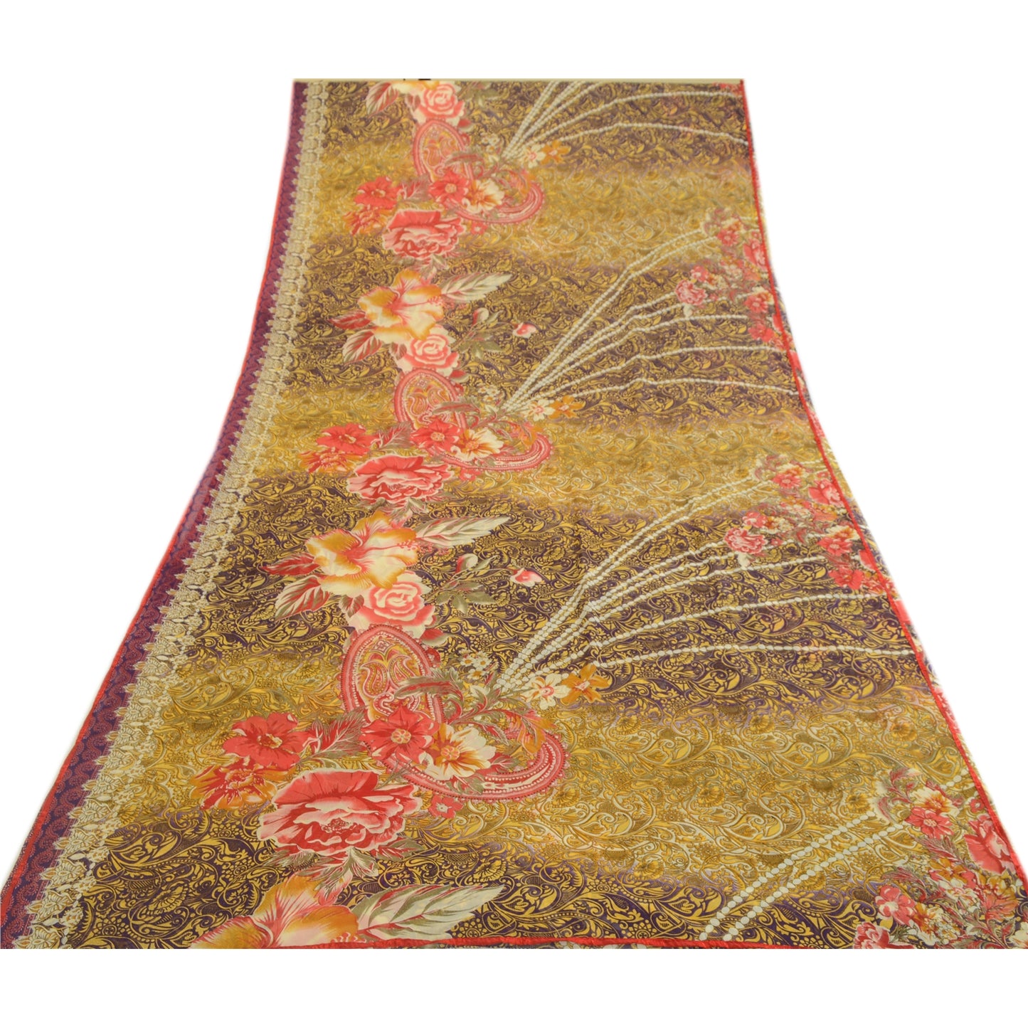 Sanskriti Vintage Yellow Indian Georgette Sarees Printed Sari Soft Craft Fabric