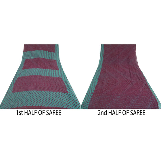 Sanskriti Vintage Sarees Pure Georgette Purple & Blue Bandhani 6Yd Gujrat Sari