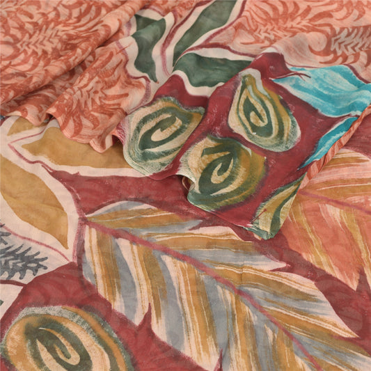 Sanskriti Vintage Red Indian Sarees Pure Georgette Silk Print Sari Craft Fabric