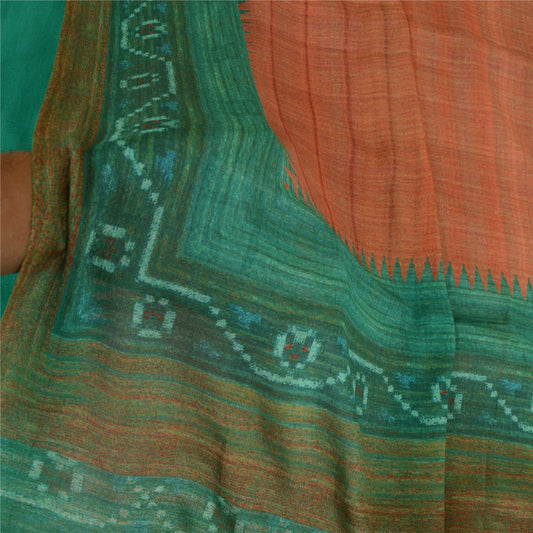 Sanskriti Vintage Sarees From India Orange Georgette Printed Sari Craft Sustainable Fabric