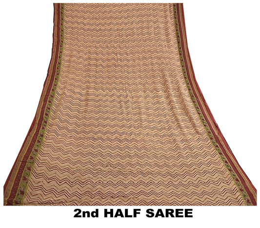 Sanskriti Vintage Sarees Pink/Red Pure Georgette Silk Printed Sari Craft Sustainable Fabric