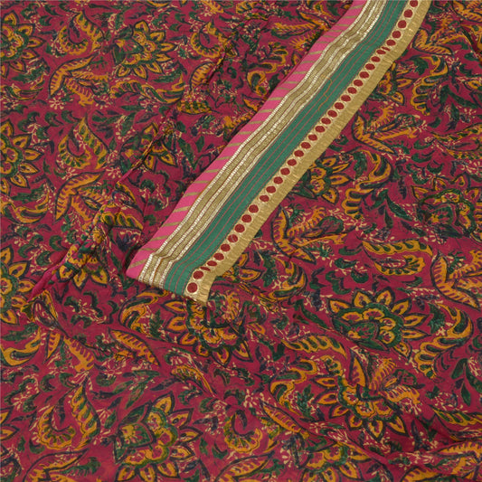 Sanskriti Vintage Sarees Pink Pure Georgette Floral Print 5+YD Sari For Crafters