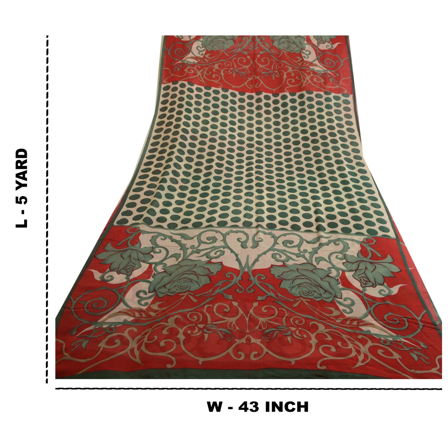 Sanskriti Vintage Sarees Red/Green Pure Georgette Silk Print Sari Craft Fabric