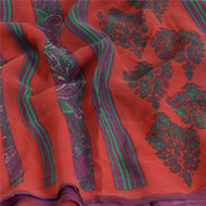 Sanskriti Vintage Sarees Red/Blue Pure Georgette Silk Printed Sari Craft Fabric
