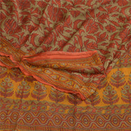 Sanskriti Vintage Sarees Orange/Green Pure Chiffon Silk Print Sari Craft Fabric