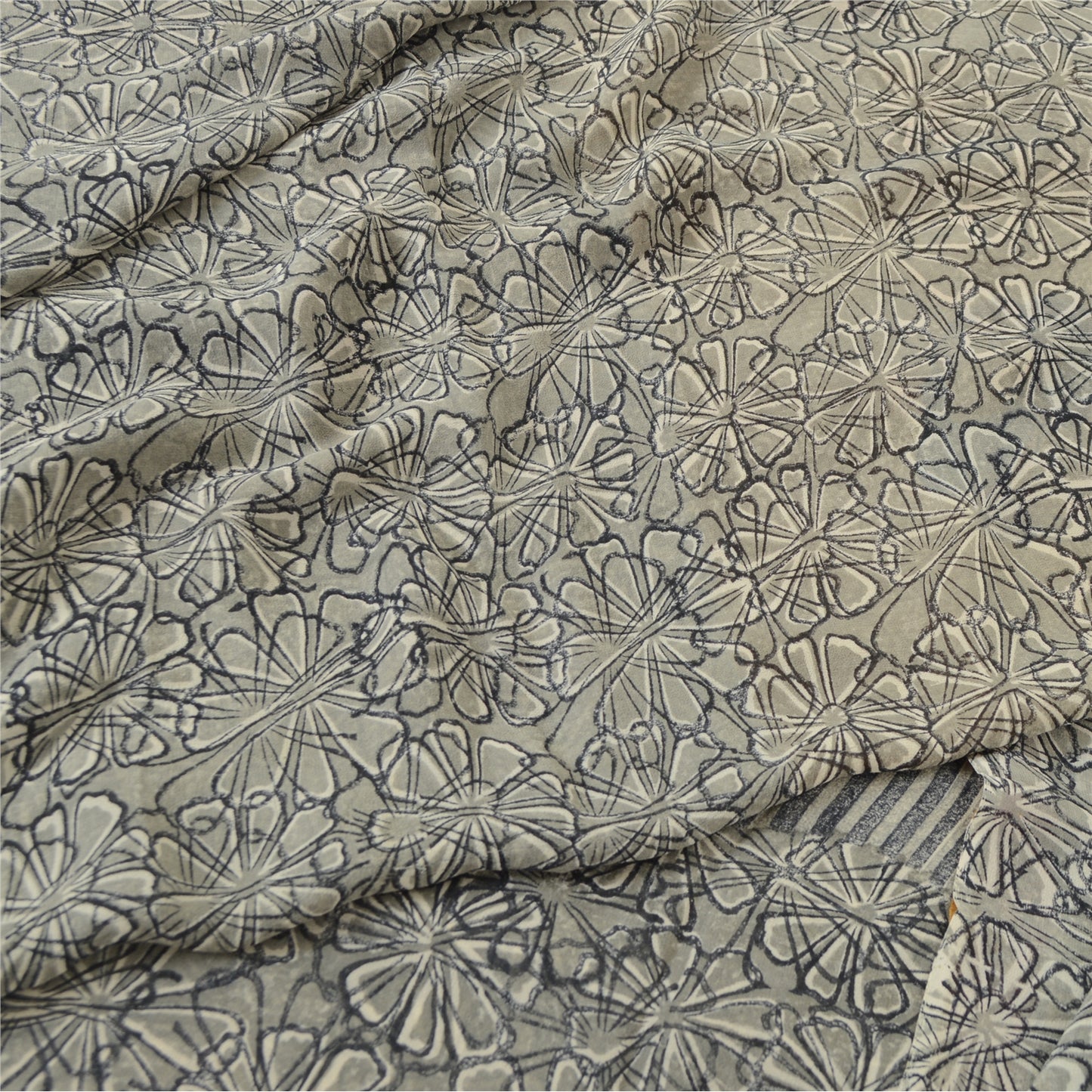 Sanskriti Vintage Sarees Yellow/Gray Pure Georgette Printed Sari Craft Fabric