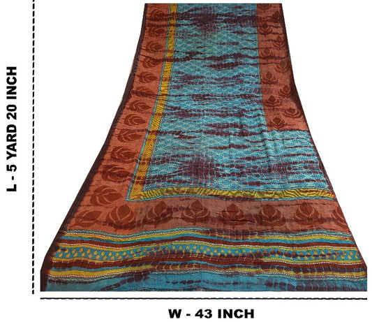Sanskriti Vintage Sarees Blå Tie-Dye Ren Georgette Silke Sari 5yds Håndværksmæssigt Bæredygtigt Stoff