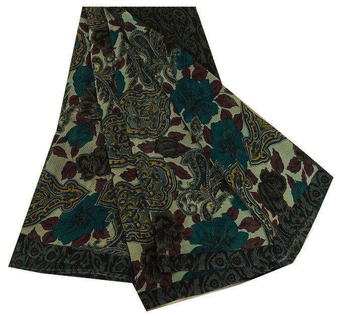 Sanskriti Vintage Sarees Multi Pure Georgette Silk Printed Sari 5yd Craft Sustainable Fabric