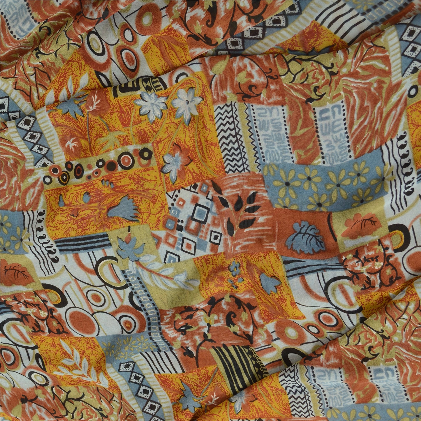 Sanskriti Vintage Sarees Multi Pure Georgette Silk Printed Sari 5yd Craft Fabric