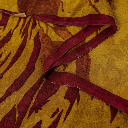 Sanskriti Vintage Sarees Mustard/Red Pure Georgette Silk Printed Sari 5yd Sustainable Fabric
