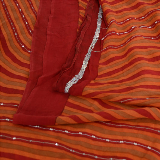 Sanskriti Vintage Sarees Pure Georgette Printed Hand Beaded Sari Craft Sustainable Fabric