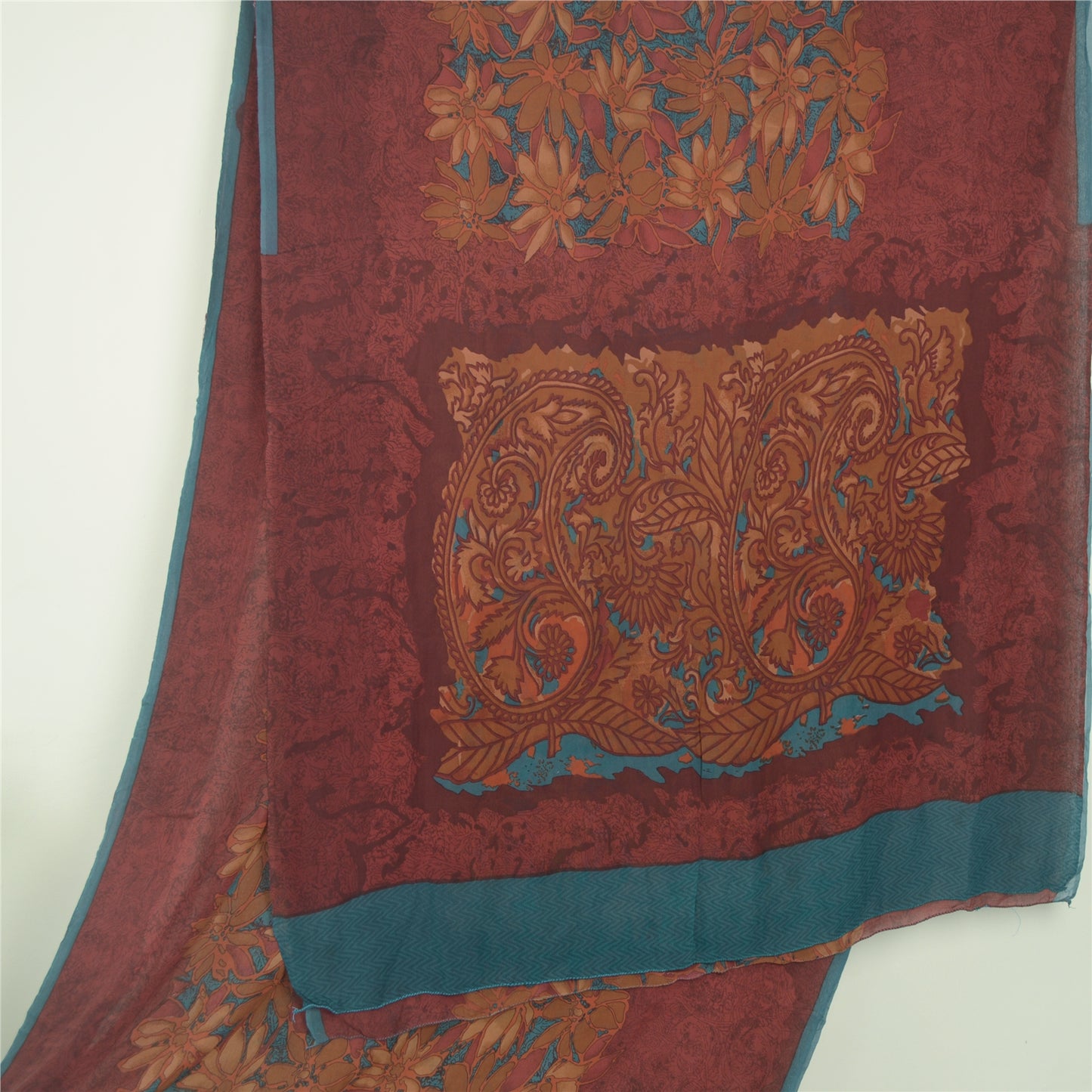 Sanskriti Vintage Sarees Multi Pure Georgette Silk Printed Sari 5yd Craft Sustainable Fabric